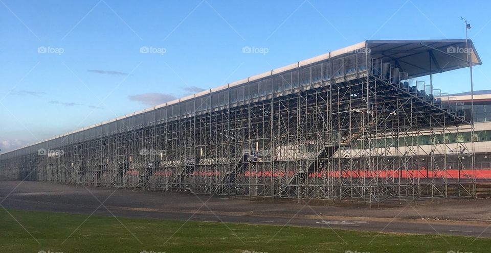 Grandstand on the International Pits Straight at Silverstone Circuit, Northamptonshire 