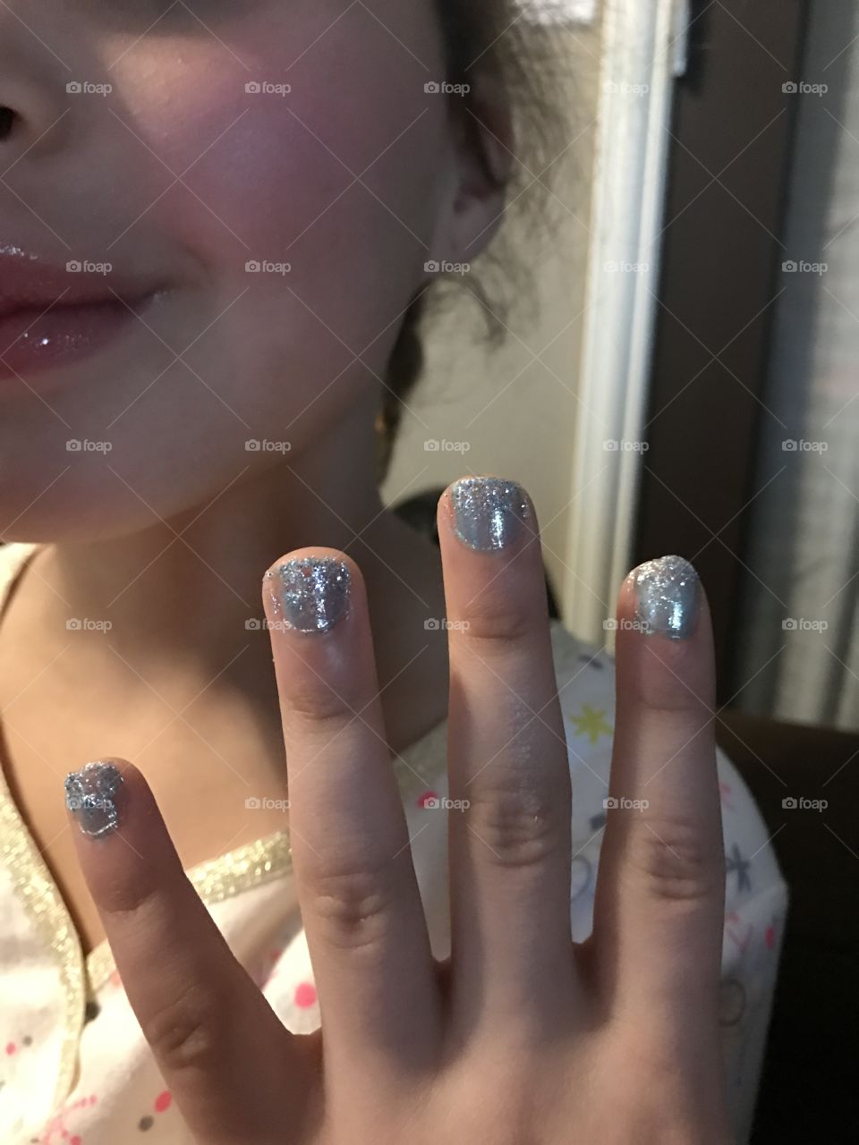 7 year old's beauty routine. Bubble gum scented nail polish and GLITTER!!!