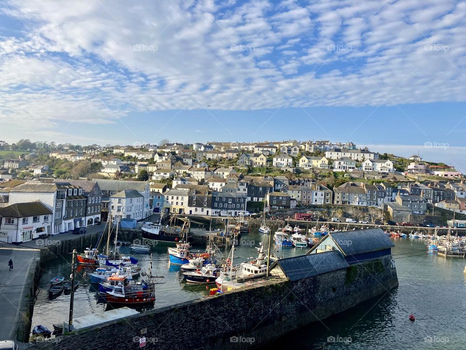 Clouds forming a pattern above Mevagissey a fishing village in Cornwall 🇬🇧