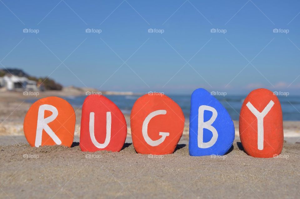 Rugby, colourful stones composition