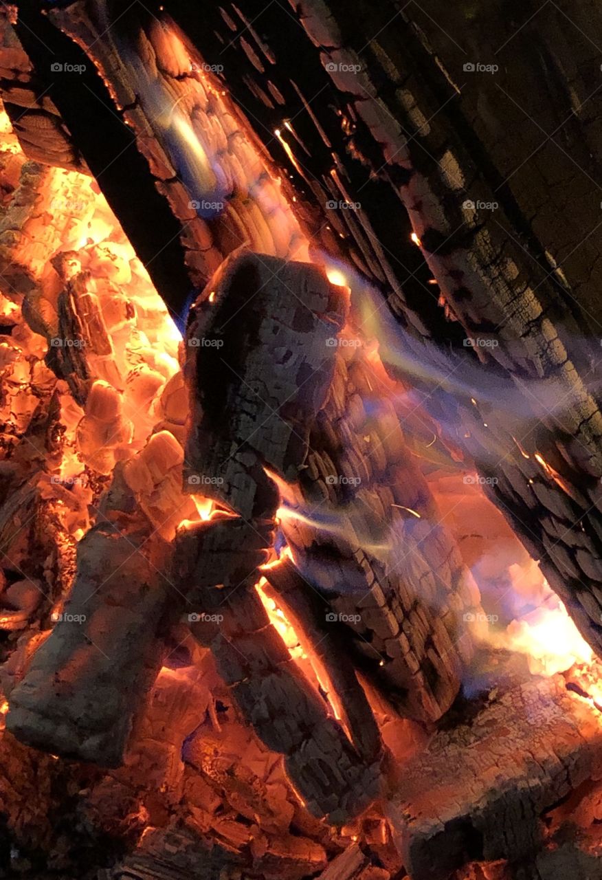 Glowing fireplace, fire warmth in autumn