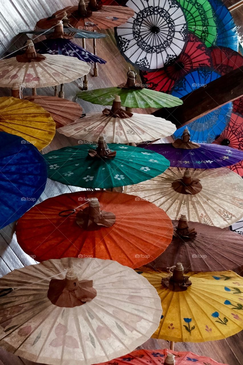 Display of umbrellas