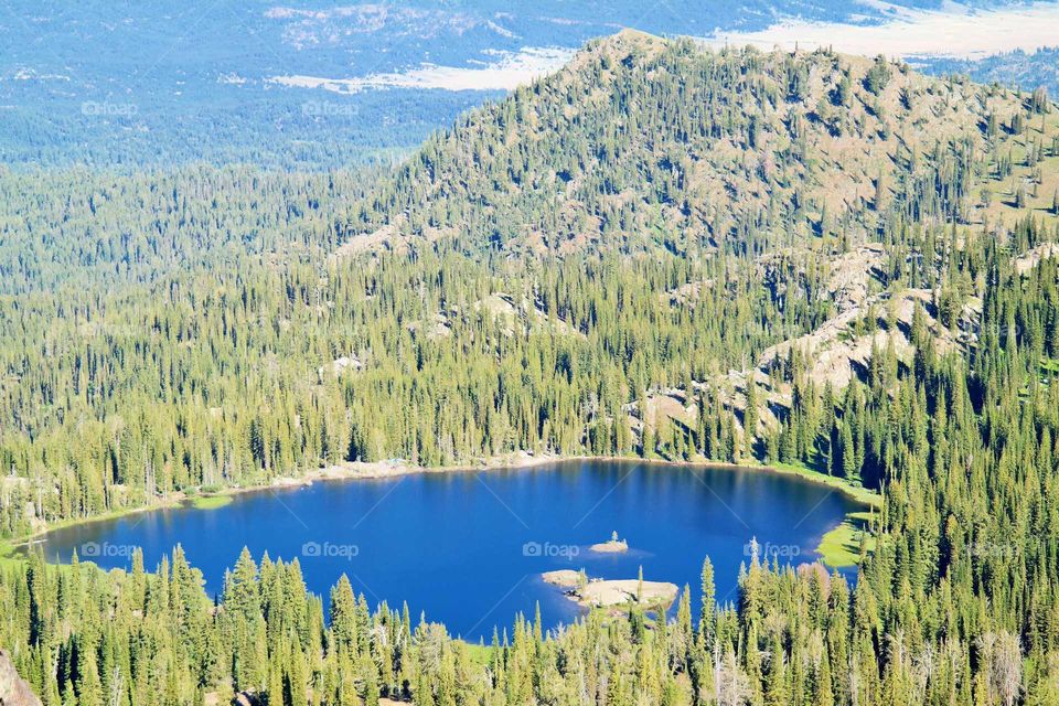 High angle view of idyllic lake