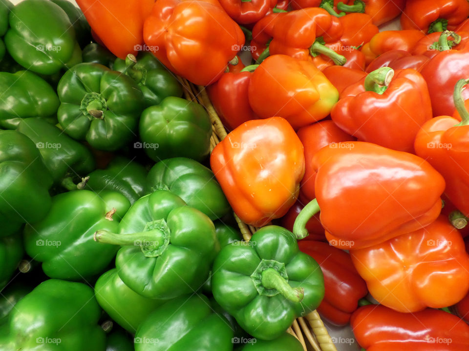 Two-tone Color of Green and Orange Bell Peppers