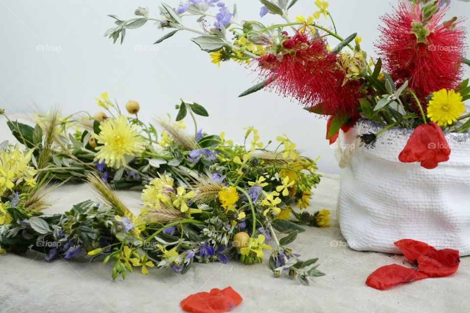 Beautiful flower wreath on white background