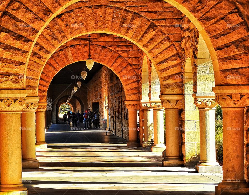 Archways In The Golden Hour. Classical Columns And Arches Before Sunset
