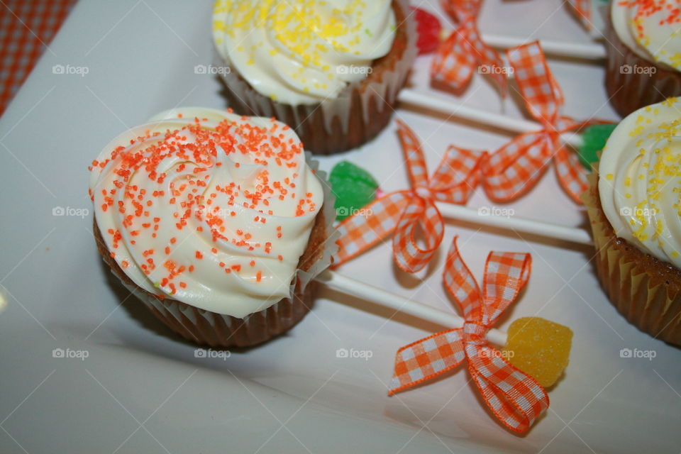 Baby Shower Cupcakes . Carrot cake cupcakes made to resemble a baby rattle. 