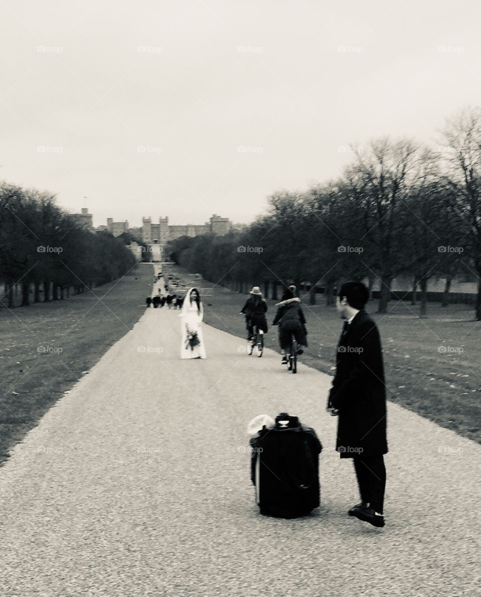 Wedding photo black and white Windsor Castle