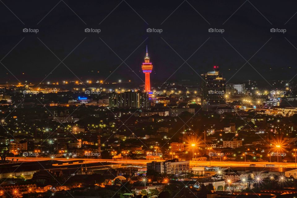 Night shot around Pak Nam Samut Prakan province, Thailand 