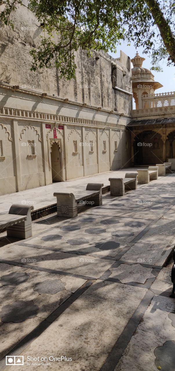 Rest Chair made of concrete inside view of Udaipur City Palace Rajasthan