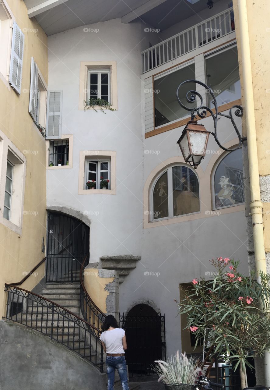 Old house with inner round staircase in Savoy