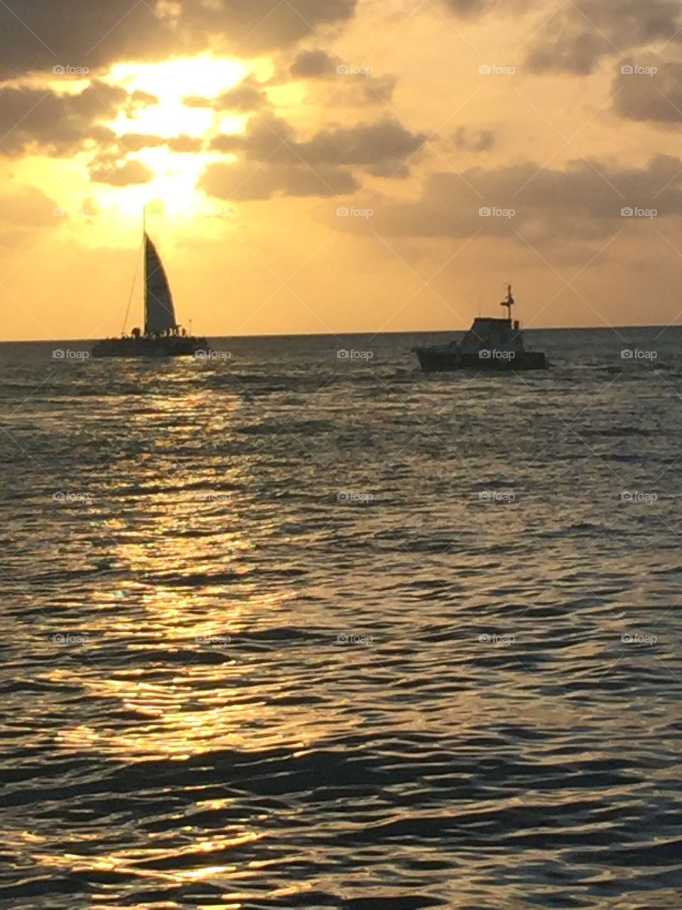 Sunset on the water from a sail boat in Key West, Florida, USA