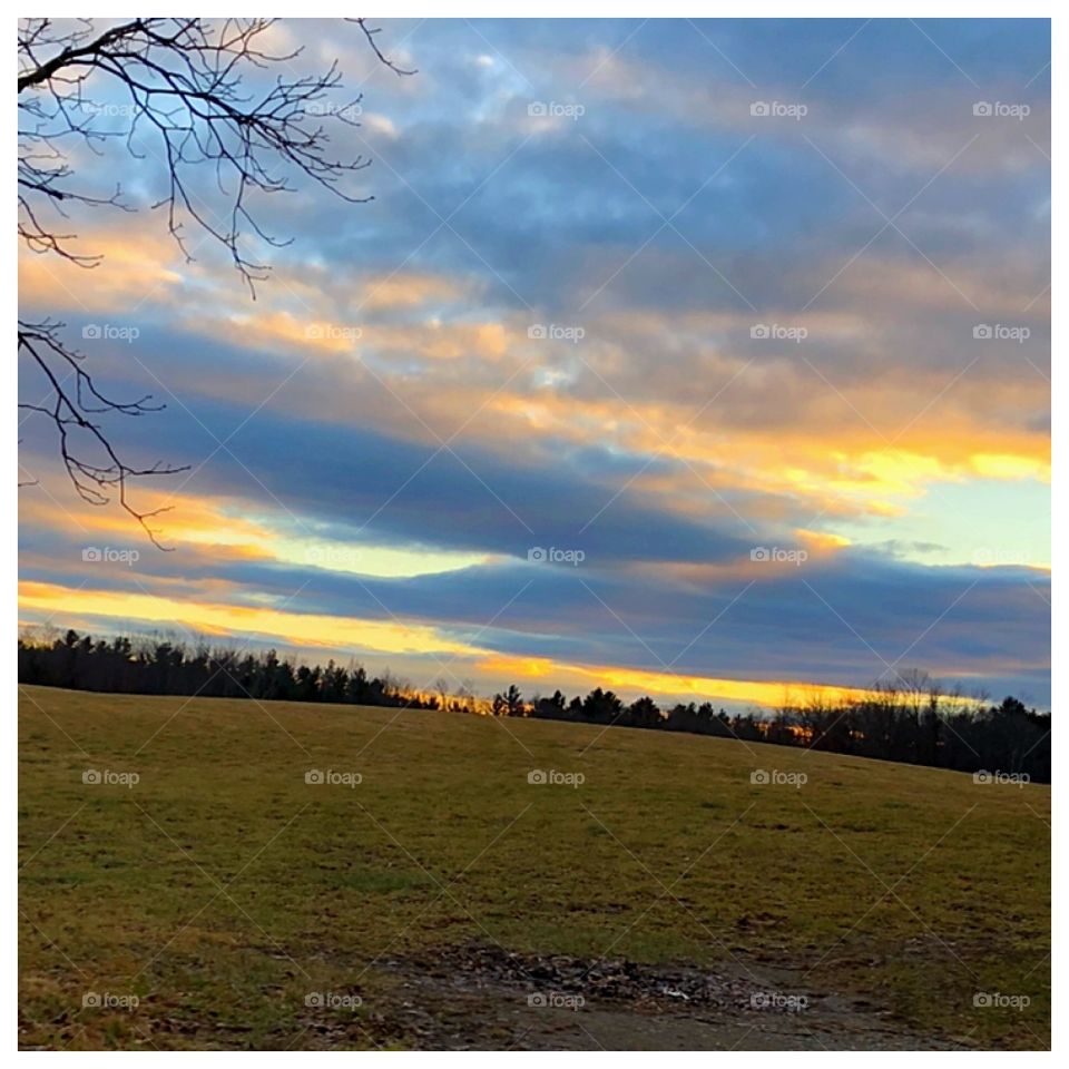 Country side setting. Strange weather for a Massachusetts winter. Still an amazing sunset!
