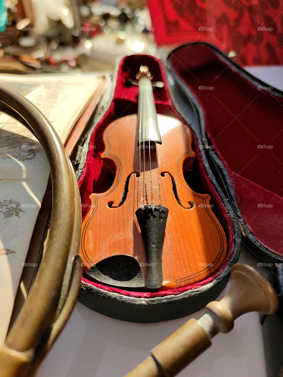 Violin model in a case.  Hobby.  Antique