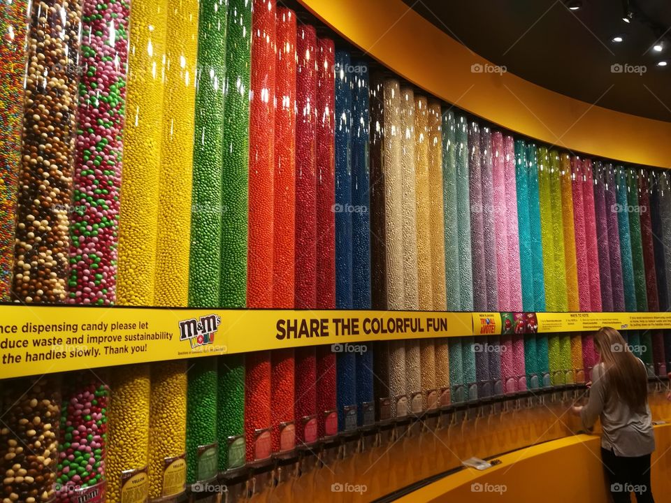 Rainbow wall of MnM's candy