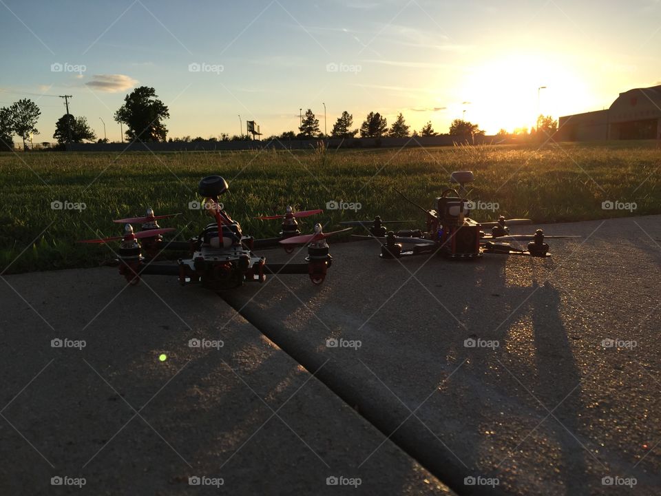 Racing Drones at Sunset