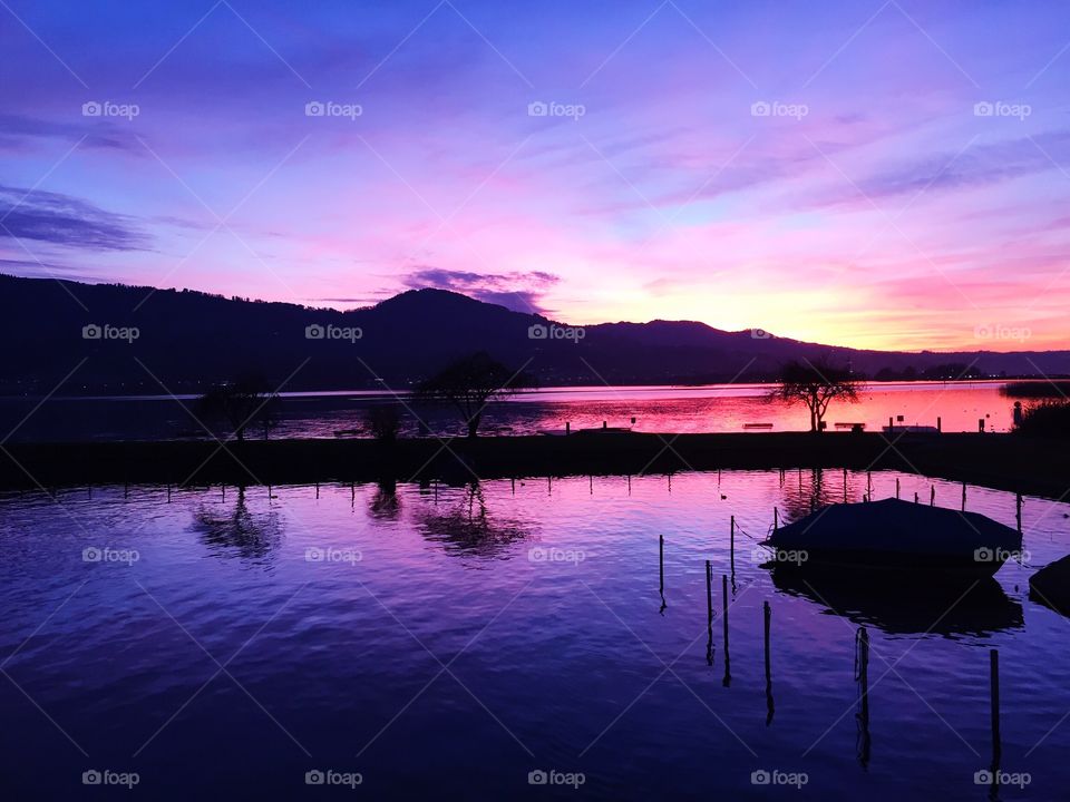 Sunset at Lake Zurich in Rapperswil, Switzerland