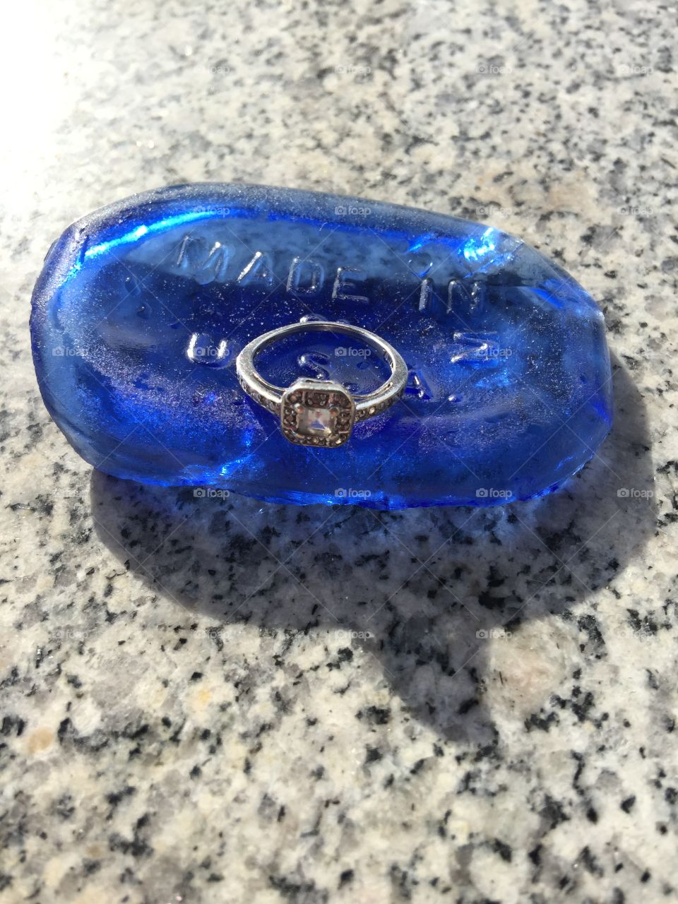 Cobalt blue broken glass and my birthstone aquamarine my fav color 