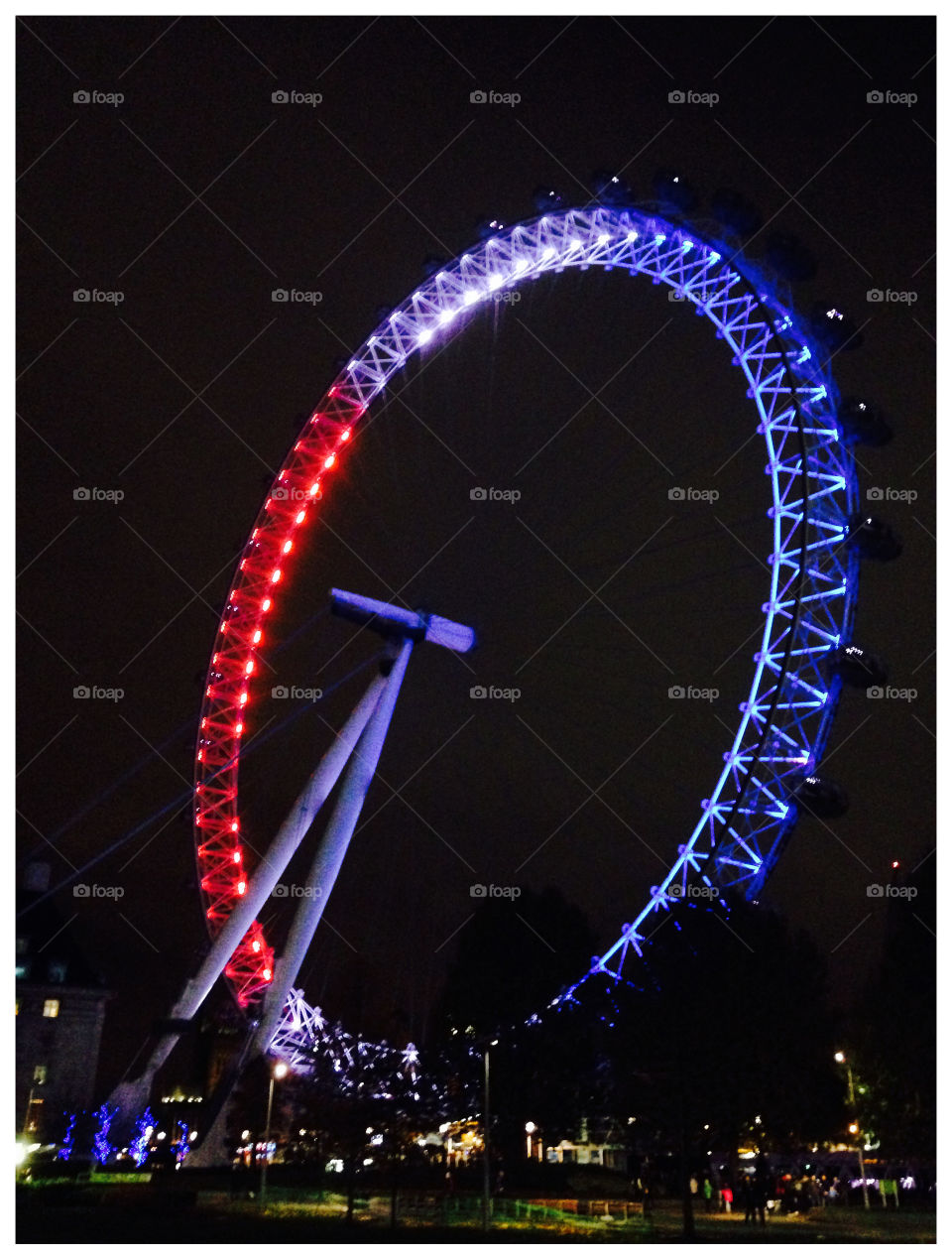 The London Eye lit up in the colours of the French Flag after the Paris Shootings, 14.11.2015
