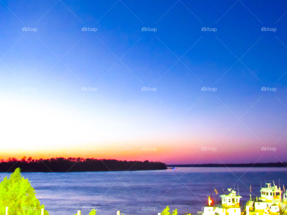 sunset over Mississippi river in Vicksburg Mississippi