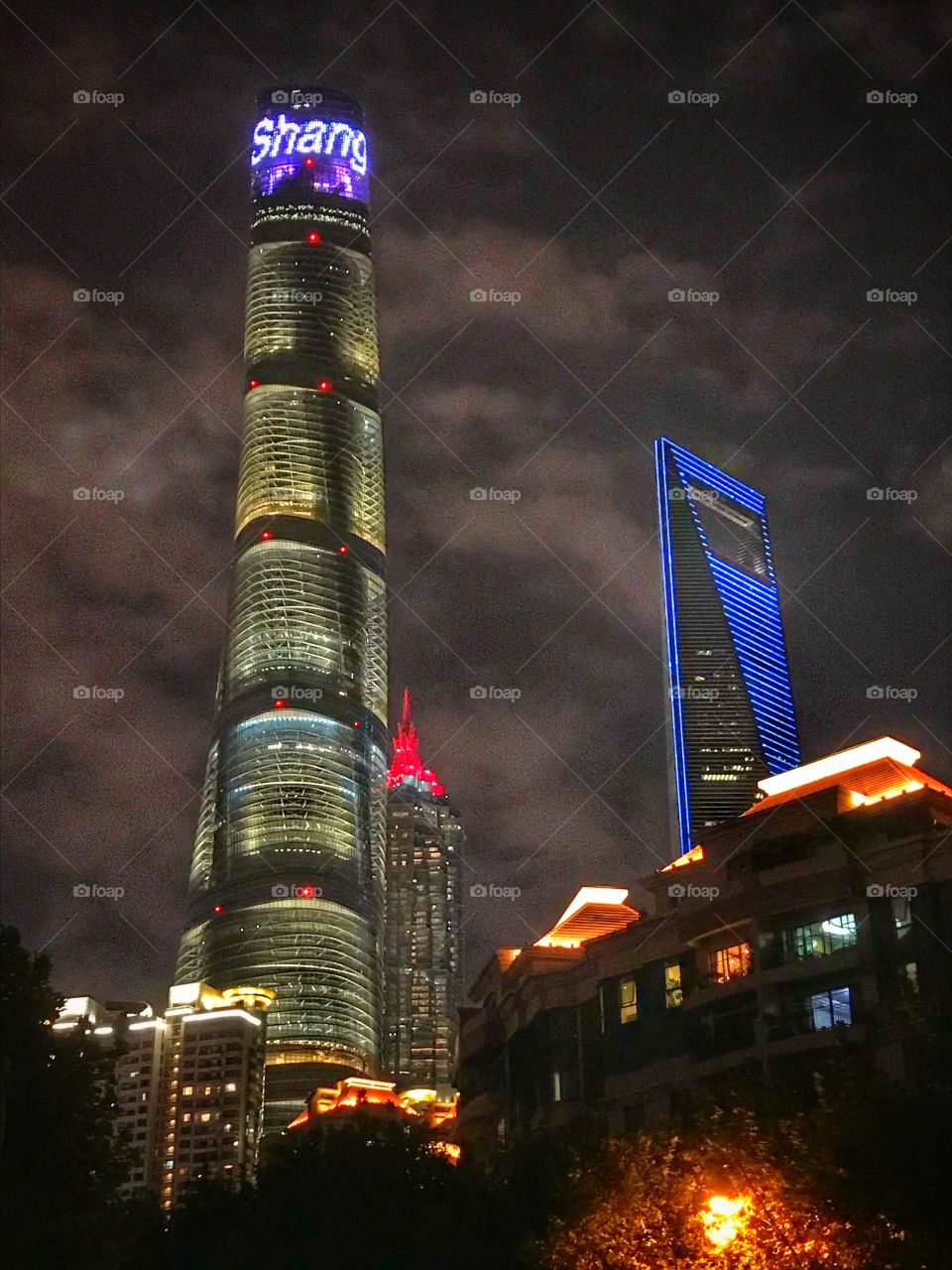 Shanghai skyscrapers - city skyline at night 