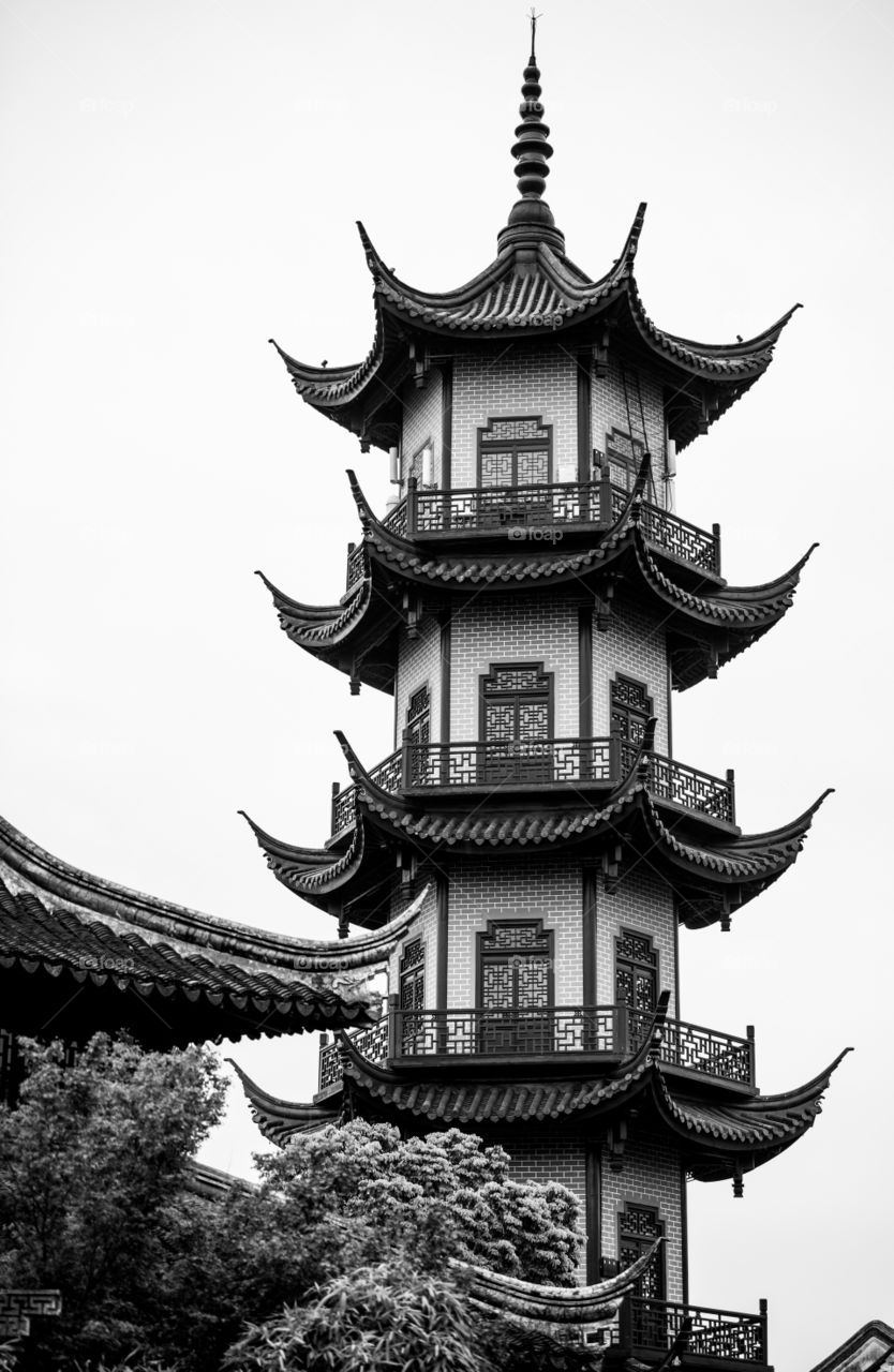 Asia china pagoge old town chinese culture black and white