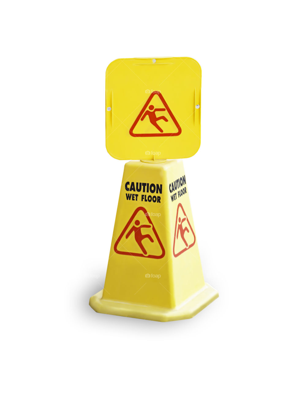 Isolated Warning plates wet floor on a white background with clipping path.