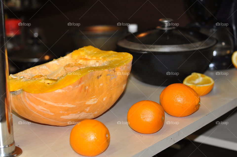 Pumpkin,  oranges, bowler
