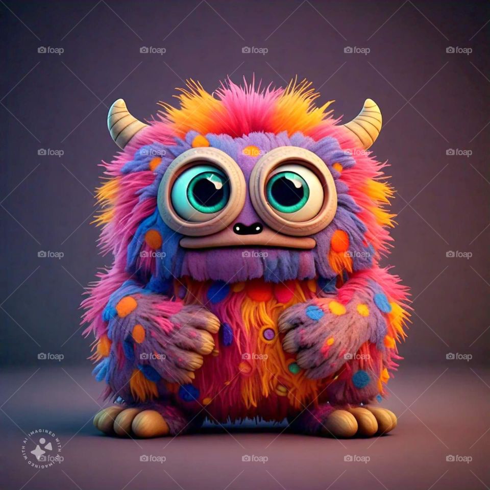 Cute fuzzy monster, monster for children, monster that wants to cuddle, fuzzy cute kids monster, colorful AI monster 