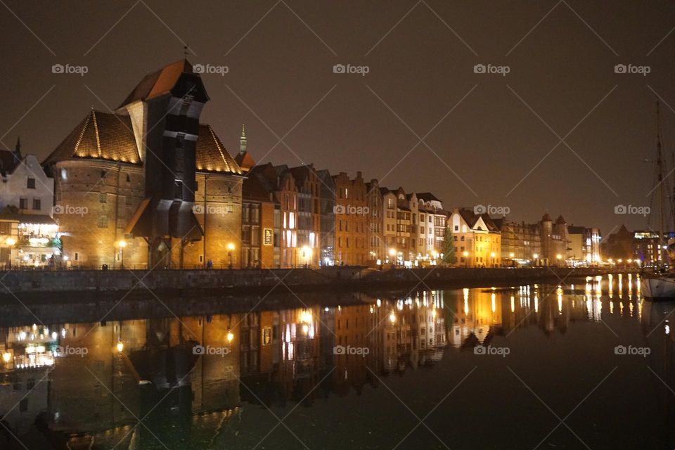 Beautiful night shot of The Old Town in Gdańsk 