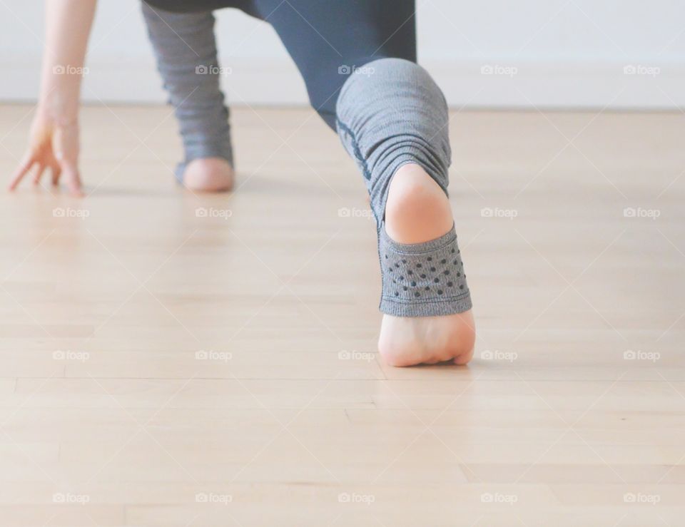 Close-up of a woman doing yoga