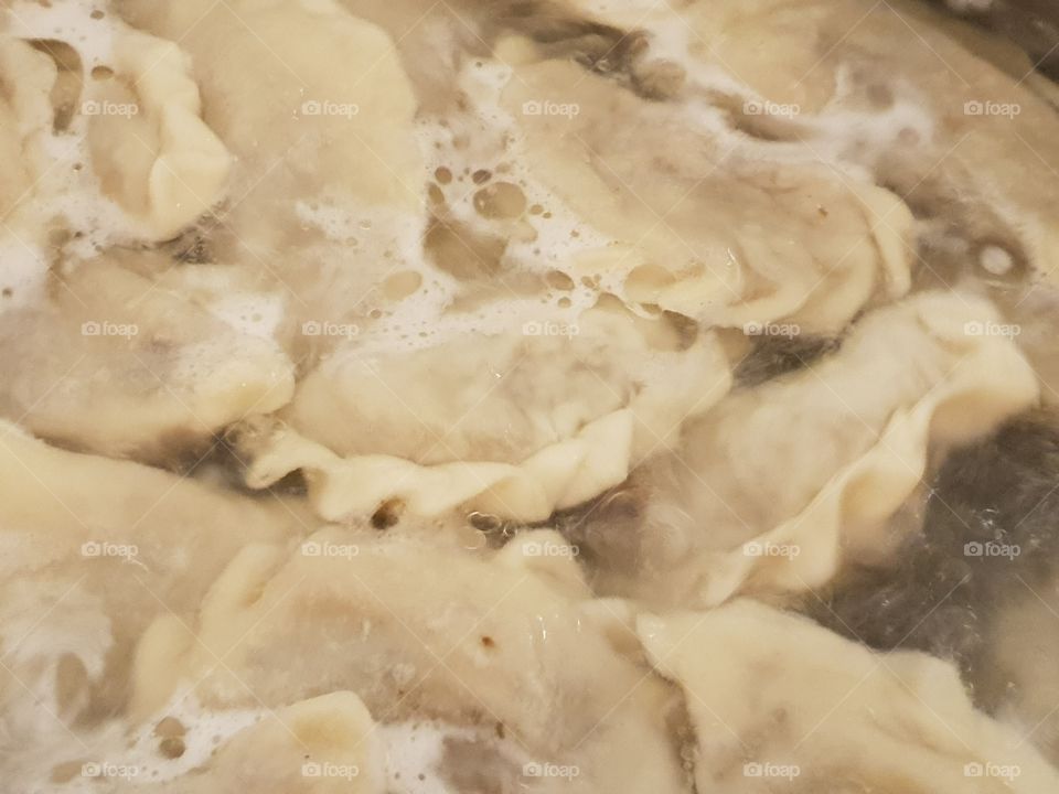 Christmas dumplings in boiling water