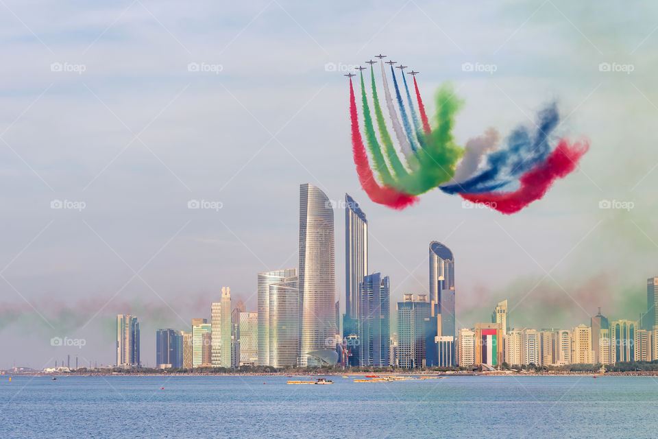 Aerobatic team flying in formation in Abu Dhabi