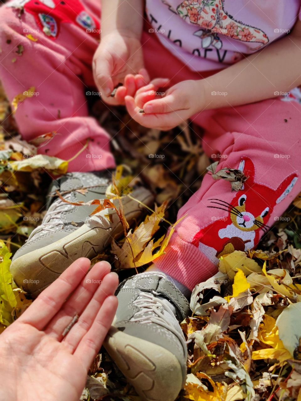 Playing in the colorful fallen leaves