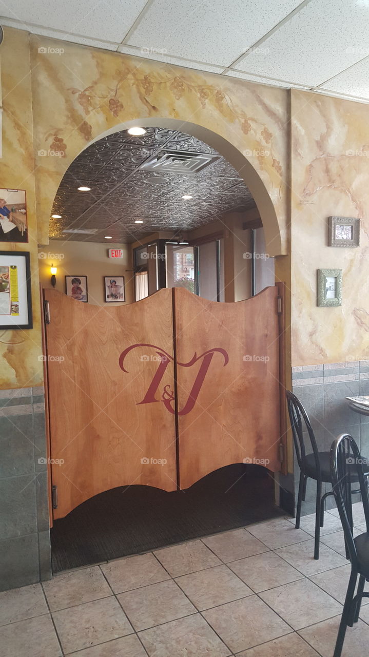 Old fashion doors @ pizza shop