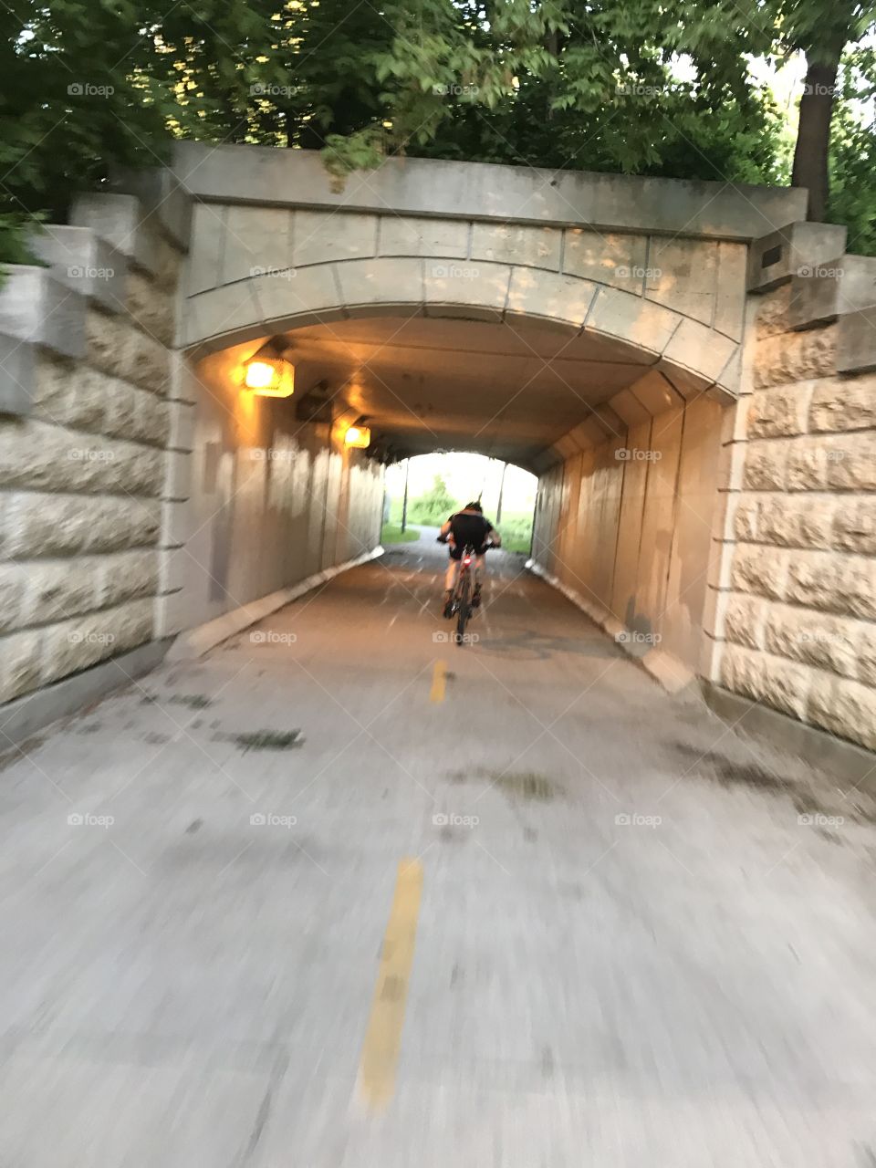 Biking through a tunnel