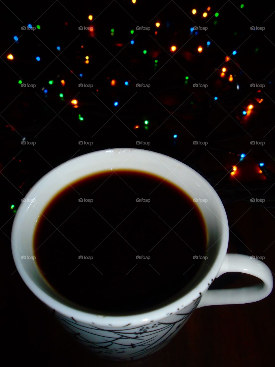 Coffee and Christmas lights
