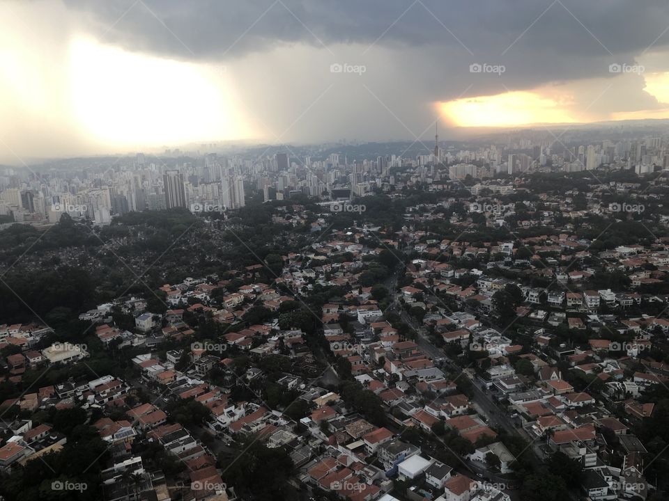 Rain falling over São Paulo city on summer