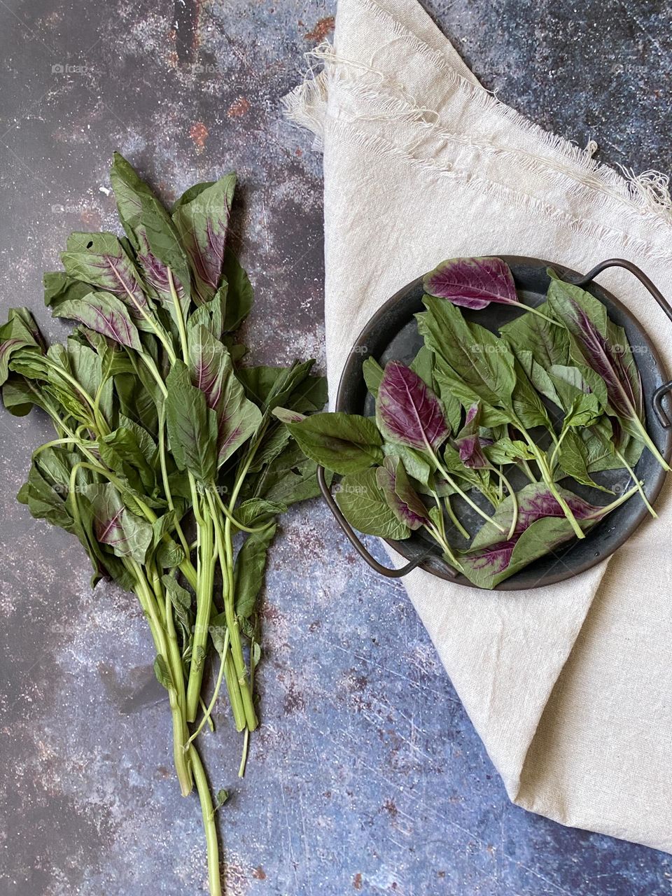 Leafy vegetables with purple patches 