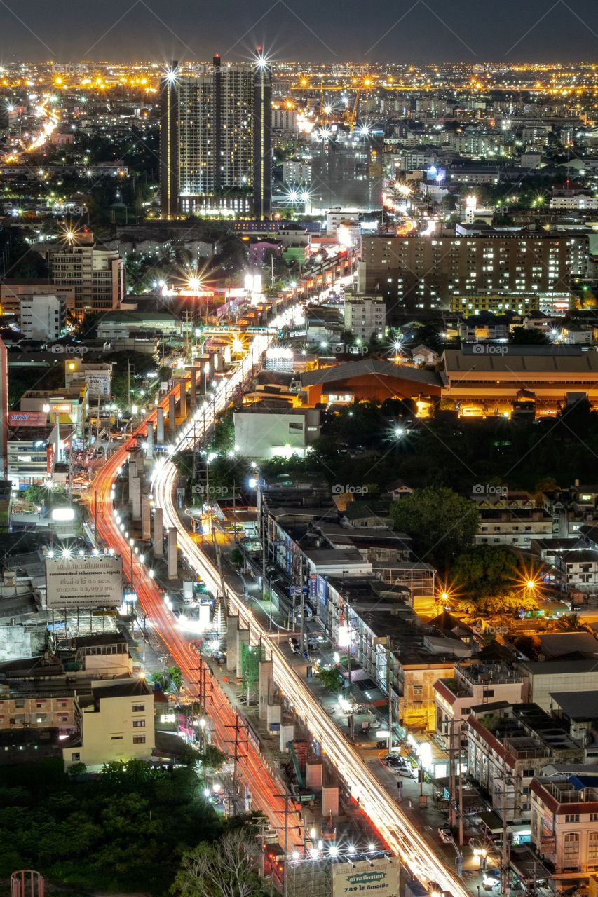 Beautiful night scene of light on road and building