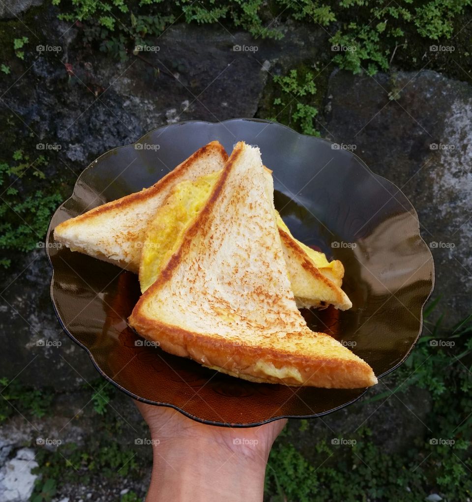 Omelet on light toasted bread...