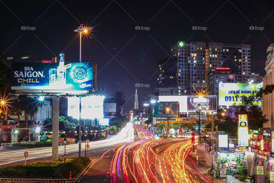 streaks of light in the night