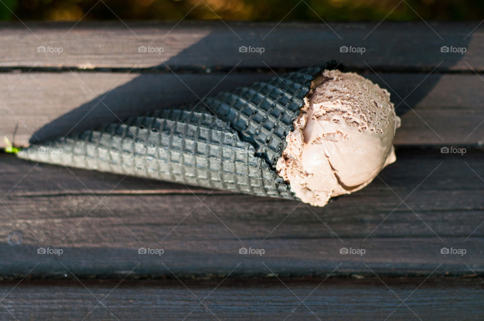 Ice cream on wooden bench