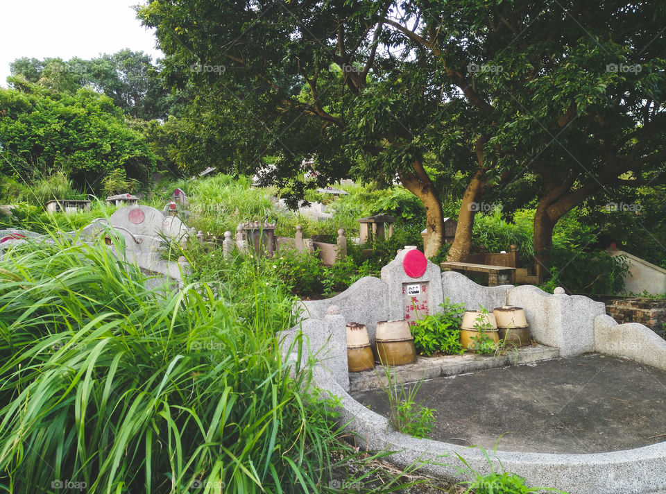 A Chinese cemetery on Ma Wan Island, Hong Kong