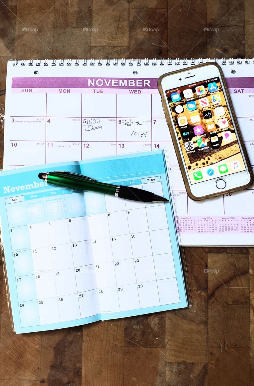 Appointments Schedules & different ways to keep track of them. Wall calendars, pocket calendars and the trusty cell phones.