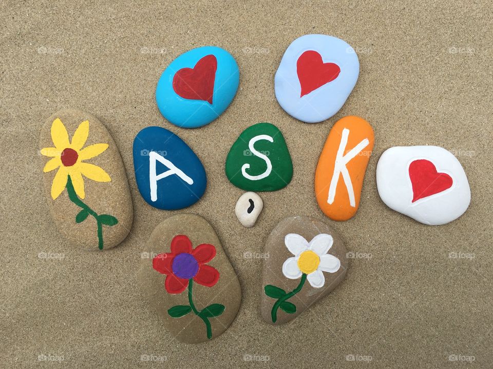 Ask, love in turkish language on colored stones 