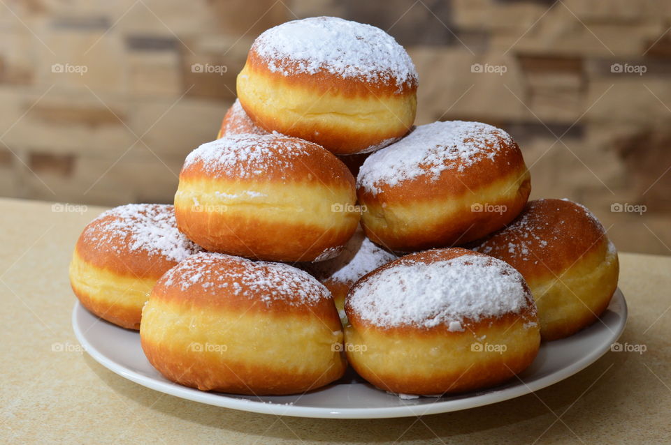 Close-up of donuts in plate