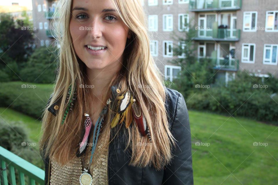 lovely blond with feather extensions