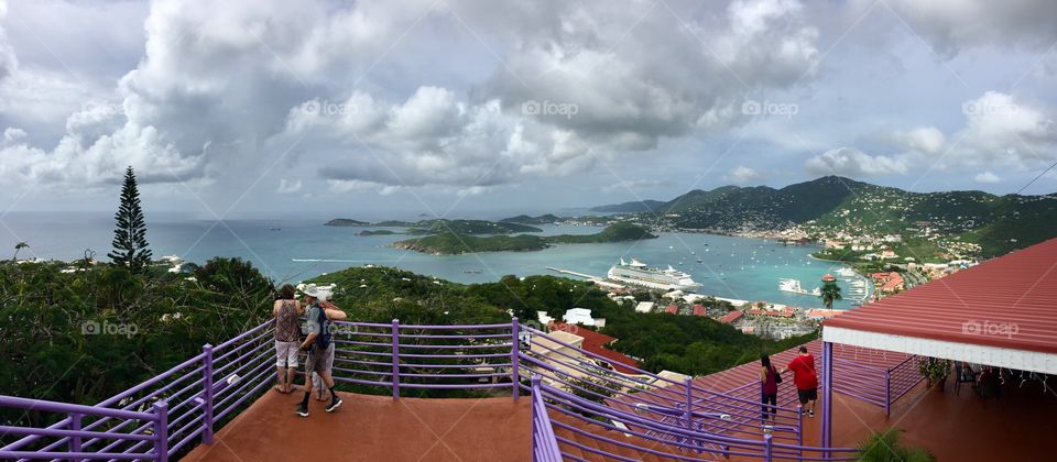 Breathtaking view from the top overlooking a cluster of islands scattered across the Caribbean ocean 