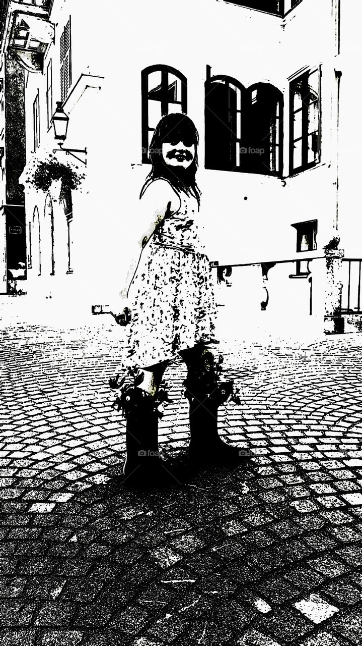 young girl in boots